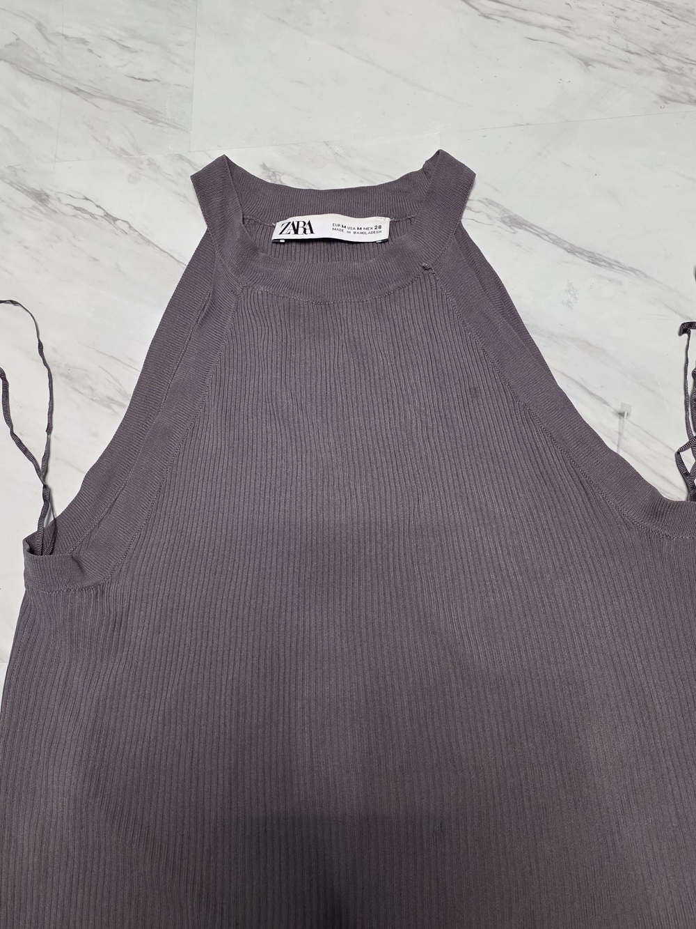 Zara Ribbed High-Neck Tank Top — Charcoal Gray